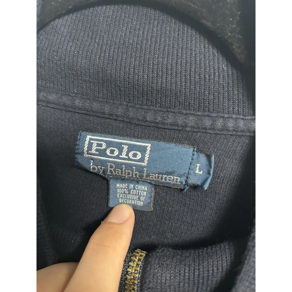 Vintage Polo Ralph Lauren Bomber Track Jacket Men's Large Navy Full Zip Pony 90s